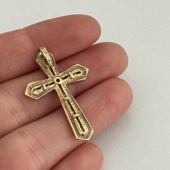 10K Yellow Gold Diamond Cross Religious Pendant - Picture 13 of 13